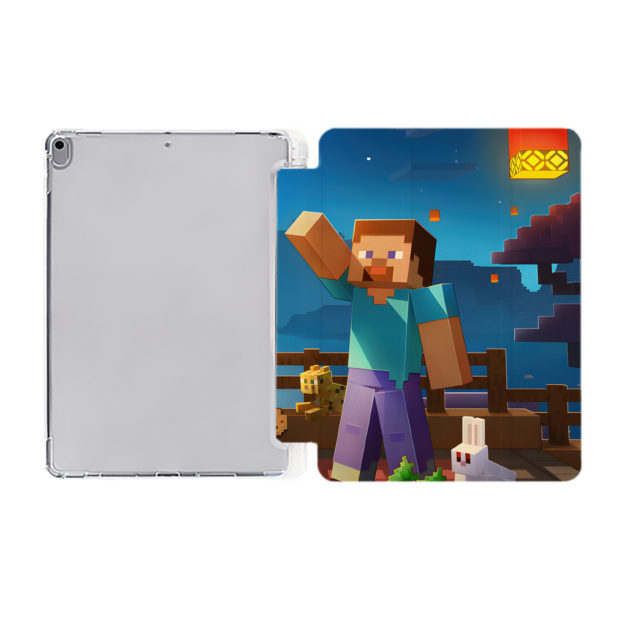 （画像用） マインクラフト ブロックの世界 Minecraft MC Block world IPad ケース ペン収納付き 三つ折りスタンド PUレザー×シリコン 対応機種9.5/10.5/10.9インチ